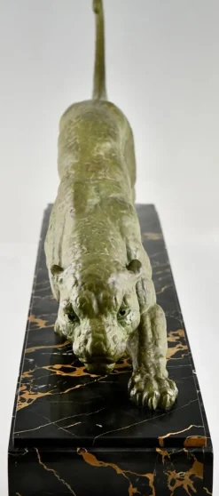 Pamono Demetre Chiparus, Art Deco Panther Sculpture, 1930, Metal Sculpture on Marble Base><noscript><img width=