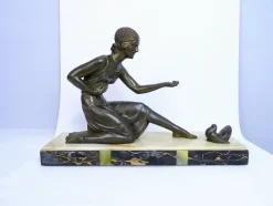 Sale Pamono Demetre Chiparus, Large Original Art Deco Sculpture, 1920s, Metal on Marble Base