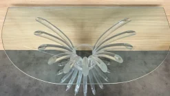 New Pamono Demi-Lune Acrylic Glass Console Table with Clear Glass Top, 1950s