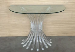 Discount Pamono Demilune Console Table with Acrylic Glass Pedestal Base and Clear Glass Top, 1960s