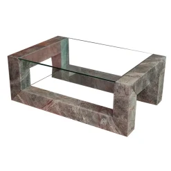 Pamono Devon Coffee Table in Root Green Marble with Two Inset Glass Tops by Joaquín Moll for Meddel España> Tables