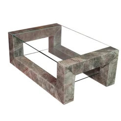 Pamono Devon Coffee Table in Root Green Marble with Two Inset Glass Tops by Joaquín Moll for Meddel España><noscript><img width=