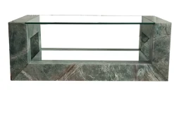 Pamono Devon Coffee Table in Root Green Marble with Two Inset Glass Tops by Joaquín Moll for Meddel España><noscript><img width=