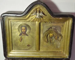 Pamono Devotional Display Case with Orthodox Icons of Christ Pantocrator and Madonna with Child, 18th Century> Wall Decor