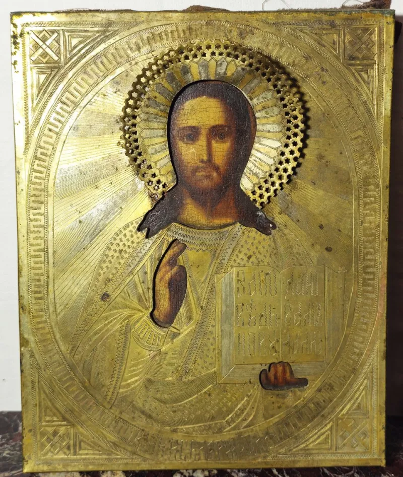Pamono Devotional Display Case with Orthodox Icons of Christ Pantocrator and Madonna with Child, 18th Century> Wall Decor