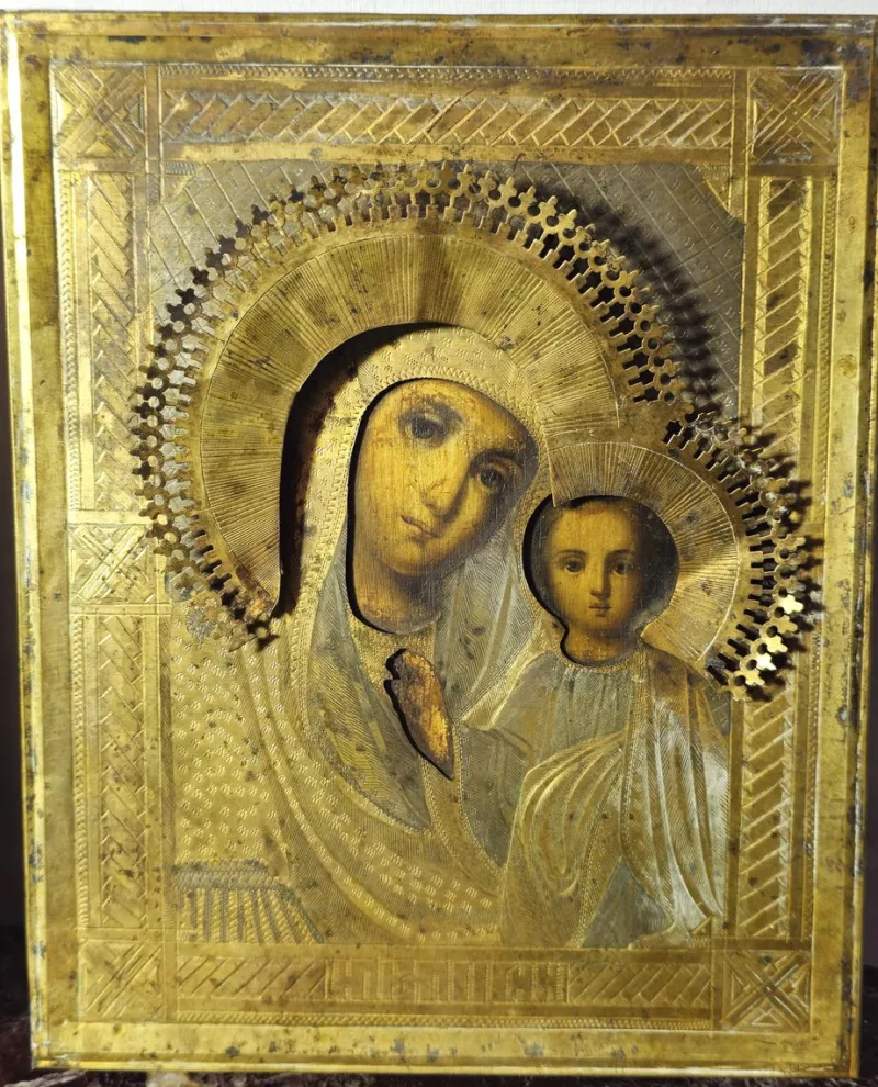 Pamono Devotional Display Case with Orthodox Icons of Christ Pantocrator and Madonna with Child, 18th Century> Wall Decor