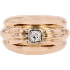 Sale Pamono Diamond 18 Karat Yellow Gold Large Ring, 1950s