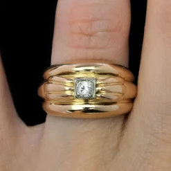 Sale Pamono Diamond 18 Karat Yellow Gold Large Ring, 1950s