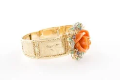 Hot Pamono Diamond, Emerald, Sapphire,Orange Coral Flower & Rose Gold Bracelet