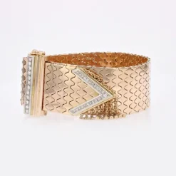 Pamono Diamonds 18 Karat Yellow Gold Belt Bracelet, 1950s><noscript><img width=