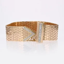 Pamono Diamonds 18 Karat Yellow Gold Belt Bracelet, 1950s><noscript><img width=
