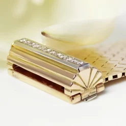Pamono Diamonds 18 Karat Yellow Gold Belt Bracelet, 1950s><noscript><img width=