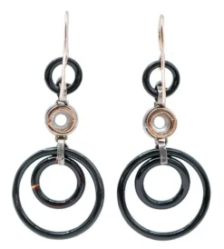 Pamono Diamonds, White Stones, Onyx, Rose Gold and Silver Dangle Earrings, Set of 2> Earrings