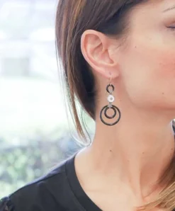 Pamono Diamonds, White Stones, Onyx, Rose Gold and Silver Dangle Earrings, Set of 2><noscript><img width=