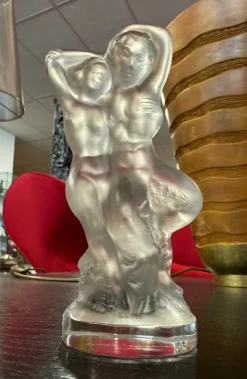 Pamono Diana and Pan the Faun Crystal Sculpture from Lalique France, 1960s> Art Deco