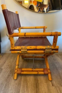 Pamono Director's Chair in Leather and Brass by Ryda Levi McGuire, 1960s><noscript><img width=