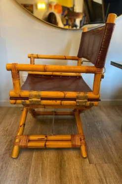 Pamono Director's Chair in Leather and Brass by Ryda Levi McGuire, 1960s><noscript><img width=