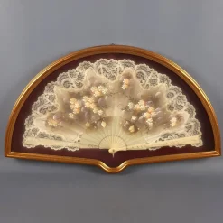 Pamono Display Case with Hand-Painted Flower Theme Fan, 1960s> Wall Decor