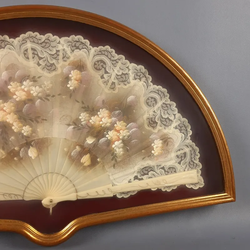 Pamono Display Case with Hand-Painted Flower Theme Fan, 1960s> Wall Decor