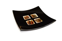 Pamono Dodezona R20 Black Murano Glass and Aventurine Plate by Stefano Birello for VéVé Glass> Decorative Plates