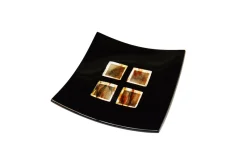 Pamono Dodezona R20 Black Murano Glass and Aventurine Plate by Stefano Birello for VéVé Glass><noscript><img width=