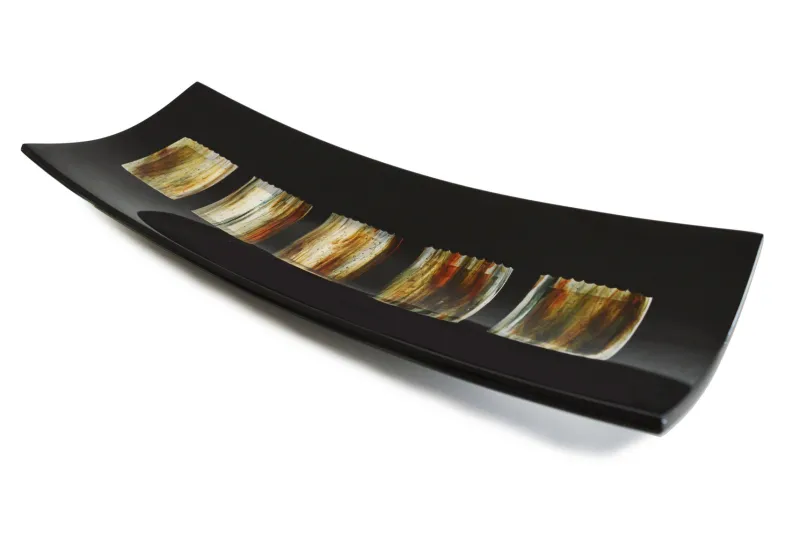 Outlet Pamono Dodezona R50 Black Murano Glass and Aventurine Plate by Stefano Birello for VéVé Glass