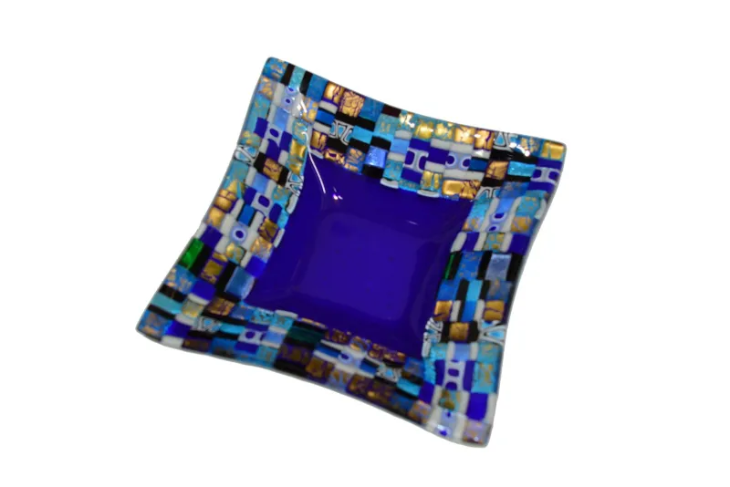 New Pamono Dogal Q20 Blue Murano Glass Plate by Stefano Birello for Vévé Glass