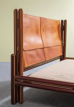 Pamono Double Bed in Wood and Leather attributed to Carlo Scarpa for for Simon Gavina, Italy, 1975> Beds & Bedroom Sets