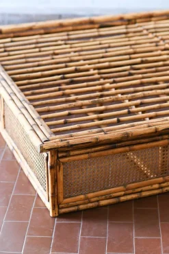 Clearance Pamono Double Bed with Bamboo and Vienna Straw Headboard, 1980s
