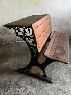 Pamono Double School Desk with Cast Iron Frame, Early 20th Century> Desks
