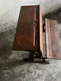 Pamono Double School Desk with Cast Iron Frame, Early 20th Century><noscript><img width=