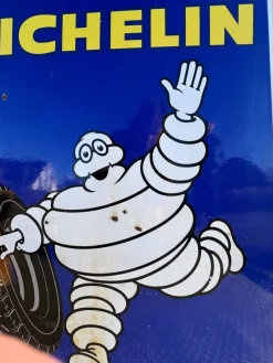 Pamono Double-Sided Michelin Tires Porcelain Advertising Sign, France, 1970s><noscript><img width=