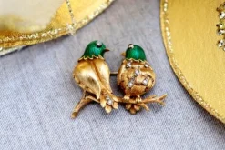 Clearance Pamono Doves Shaped Gold Brooch with Diamonds