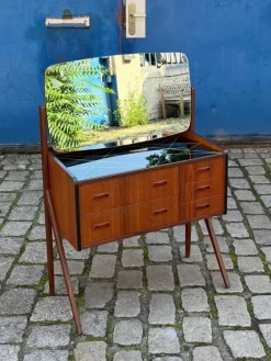 Clearance Pamono Dressing Table in Teak with Patterned Glass Top