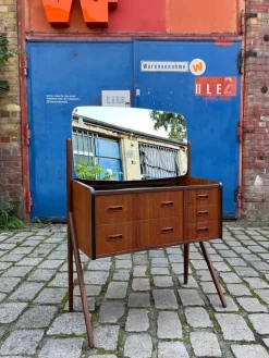 Clearance Pamono Dressing Table in Teak with Patterned Glass Top
