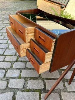 Clearance Pamono Dressing Table in Teak with Patterned Glass Top