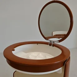 Pamono Dressing Table with Dilly Dally Brown Leather Armchair by Luigi Massoni for Frau, 1970s, Set of 2><noscript><img width=
