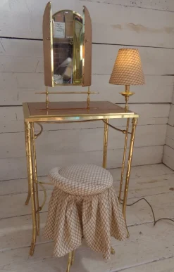 Discount Pamono Dressing Table with Lamp and Seat in Faux Bamboo, 1950s, Set of 2