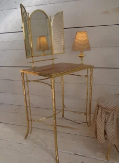 Discount Pamono Dressing Table with Lamp and Seat in Faux Bamboo, 1950s, Set of 2