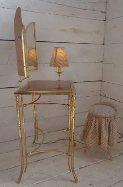 Discount Pamono Dressing Table with Lamp and Seat in Faux Bamboo, 1950s, Set of 2