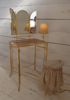 Discount Pamono Dressing Table with Lamp and Seat in Faux Bamboo, 1950s, Set of 2