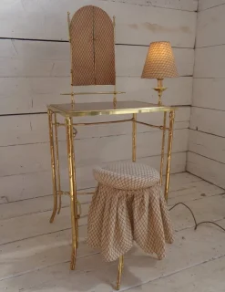 Discount Pamono Dressing Table with Lamp and Seat in Faux Bamboo, 1950s, Set of 2