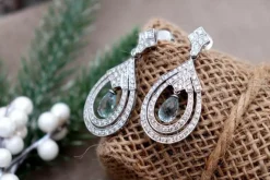 Pamono Drop-Shaped 18 Karat Gold Earrings with Brilliant-Cut Diamonds and Aquamarines, Set of 2> Earrings