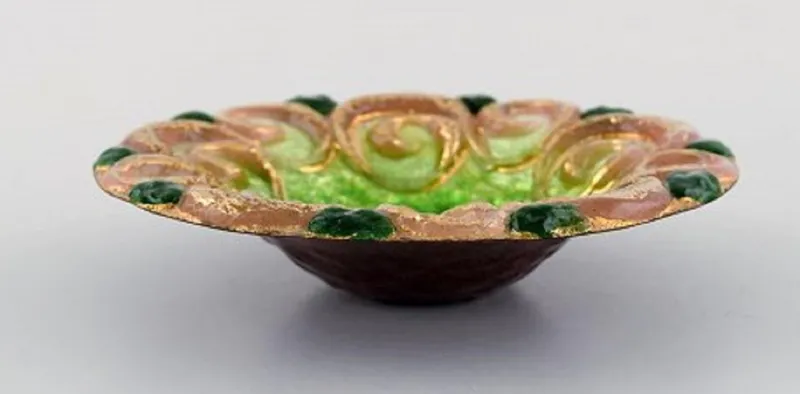New Pamono Duban Christel for Limoges, Bronze Bowl with Enamel Work, 1940s