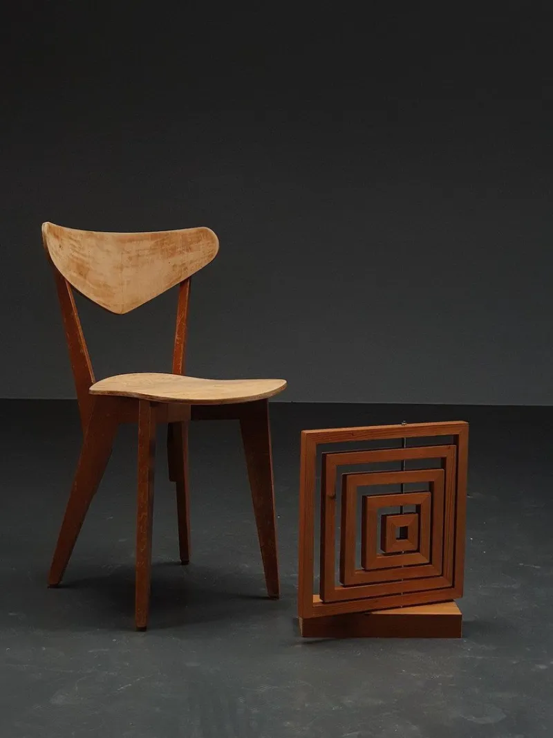 Hot Pamono Dutch Artist, Geometric Sculpture, 1960s, Wood & Iron