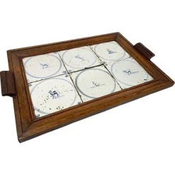 Pamono Dutch Delft Serving Tray with Blue Tiles, 1650s-1700s> Trays