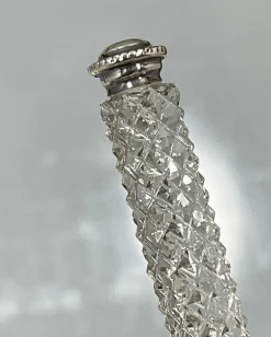 Pamono Dutch Diamant Cut Crystal and Silver Set of Knife Rests with Salt Cellars, 1880s, Set of 12><noscript><img width=