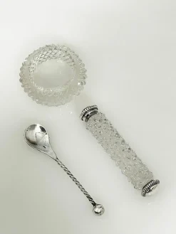 Pamono Dutch Diamant Cut Crystal and Silver Set of Knife Rests with Salt Cellars, 1880s, Set of 12><noscript><img width=