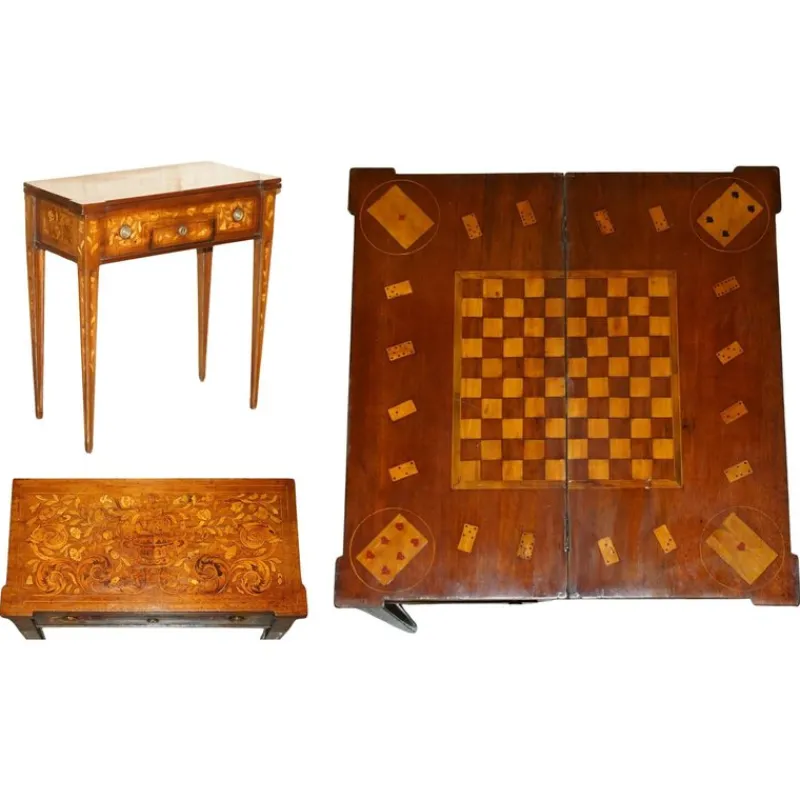 Hot Pamono Dutch Marquetry Inlaid Chess Poker Game Table, 1800
