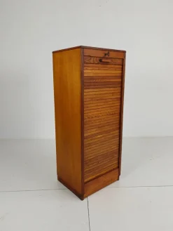 Pamono Dutch Oak Archive Cabinet with Tambour Door, 1940s><noscript><img width=